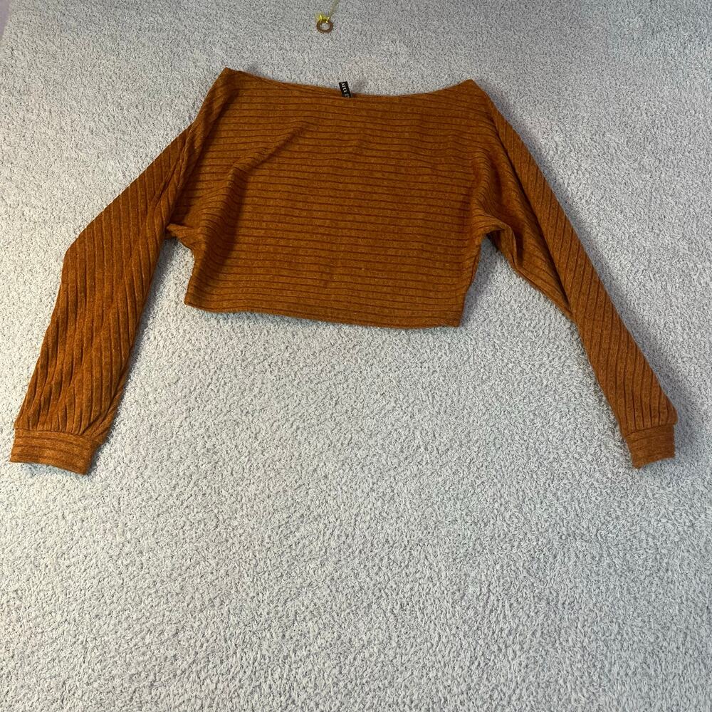 Zaful brown cropped striped sweater long sleeve size 6 96% cotton